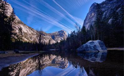Yosemite valley, lake, big rock, nature