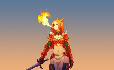 Minimal, anime girl, fire