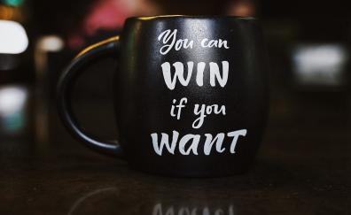 Coffee cup, black, quote