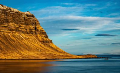 Cliff, lake, nature, coast, Iceland