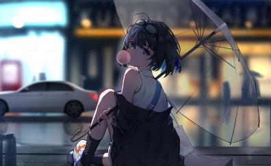Enjoying rain, anime girl