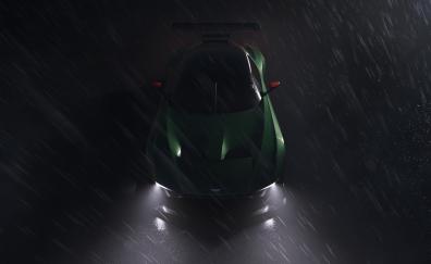 Green, Aston Martin Vulcan, rain, night out