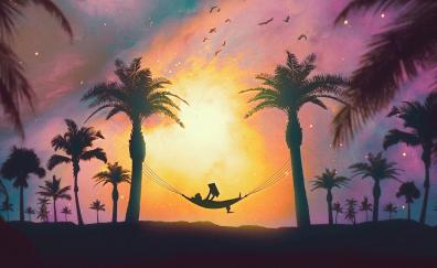 Relaxing, silhouette, sunset, art