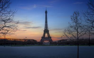 Eiffel tower, Paris, city, architecture, sunset