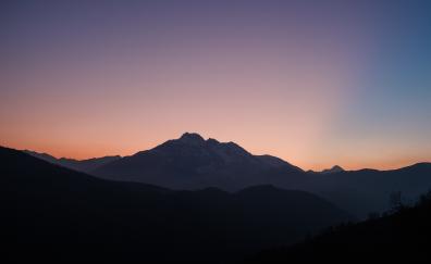Sunset, mountains, dusk, silhouette