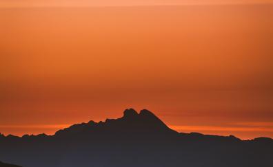 Mountain range, nature, sunset, silhouette