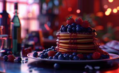Blueberry pancakes, sweet dishes, art
