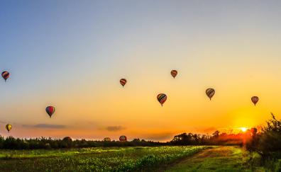 Balloons, sky, sunrise, landscape, nature