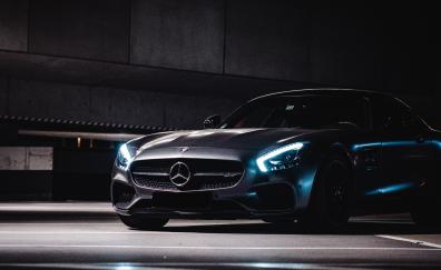 Luxurious car, black Mercedes-Benz