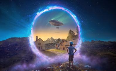 Dreamworld, gateway to a new world, a boy at portal