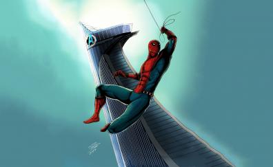 Avenger tower, spider-man, swing, artwork