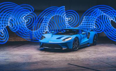 Ford GT, blue sportcar, 2020