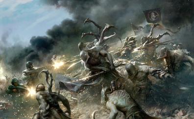 Warhammer 40k, battle, creepy creatures, video game