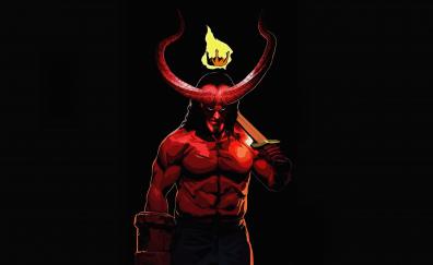 Hellboy, man with horns, 2019 movie, minimal, poster
