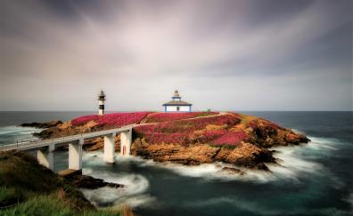Lighthouse, island, bridge, sea