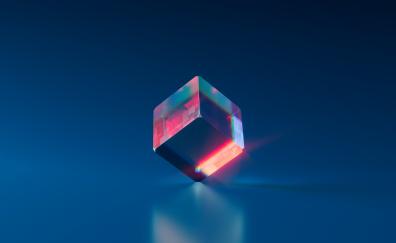 Crystal blue cube, shine, minimal, art
