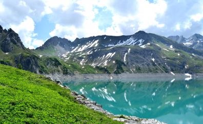 Green lake, nature, mountains