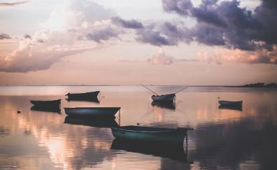 Boats, sunset, nature