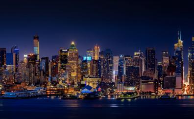 Manhattan, cityscape, night, buildings, New York
