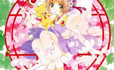 Magic circle, happy anime girl, Sakura Kinomoto