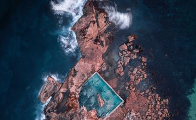 Aerial view, coast, pool, sea, rocks