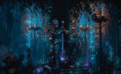 Geralt of rivia, The witcher, video game, throne, dark