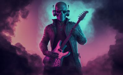 Skull maks, man a guitarist, art