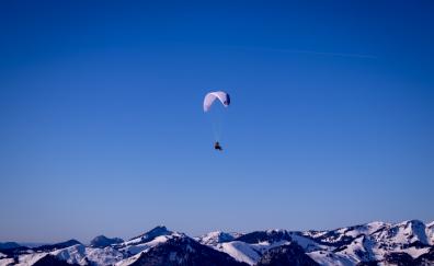 Paragliding, mountains, blue sky