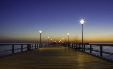 Bridge, pier, wooden, night out, sunset
