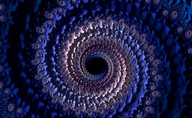 Blue fractal, vortex, swirling, 3D