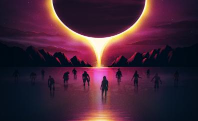 Zombies, planet, silhouette, art