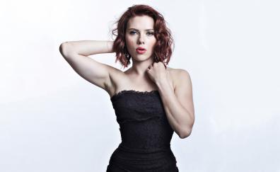Black dress, Scarlett Johansson, redhead, 2020