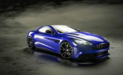 Blue, sports car, Aston Martin Vanquish