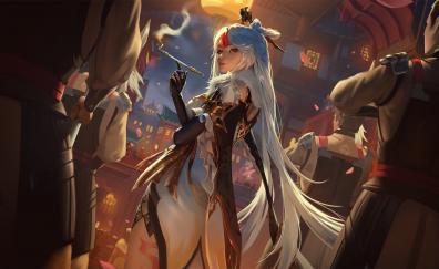 Fantasy girl, white long hair, artwork
