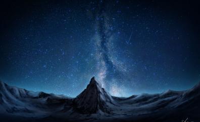 Mountain and starry galaxy, art