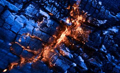 Coal burning, fire, surface, close up