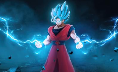 Goku with lightening powers, blue, anime