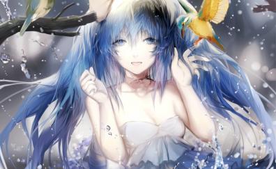 Water splashes, artwork anime girl, hatsune miku