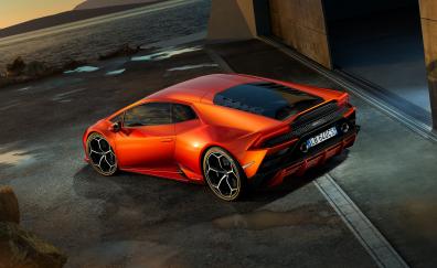 Rear view, Lamborghini Huracan, orange, sports car
