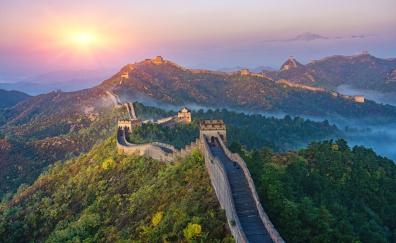 Great wall of China, sunset, horizon, nature