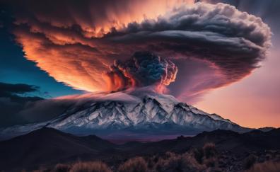 Volcanic eruption, umbrella of clouds, nature