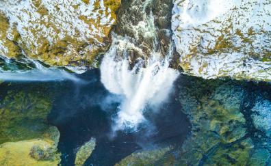 Skogafoss, waterfall, aerial view, Iceland, nature