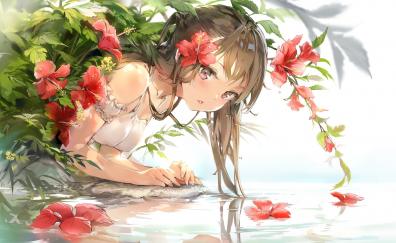 Beautiful, artwork, anime girl, water drops