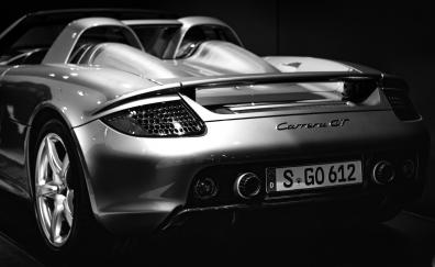Supercar, Porsche, rear, monochrome