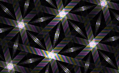 Hexagons, texture, black-colorful stripes