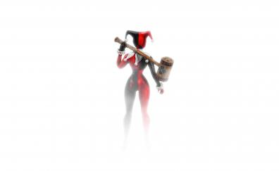 Harley Quinn with wooden hammer, white and minimal, 