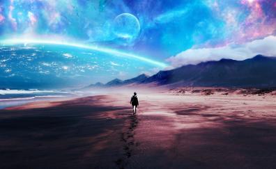 Fantasy, beach, walk alone, sci-fi artwork