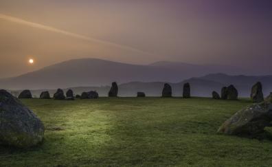 Castlerigg stone circle, sunset, stones, landscape