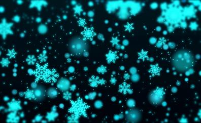 Blue snowflakes, bokeh, artwork
