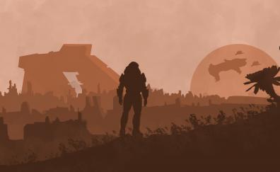 Star citizen, video game, soldier, silhouette, landscape
